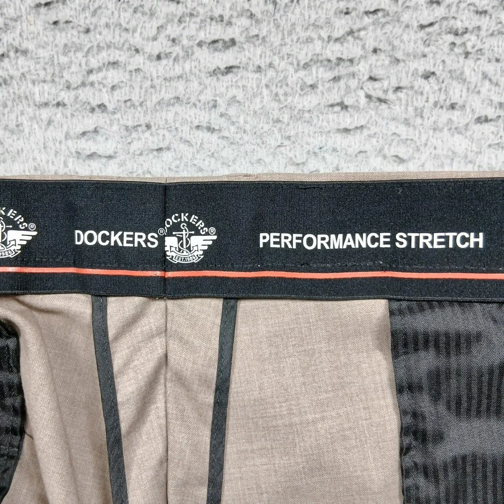Dockers Performance Stretch Dress‎ Pants Men's Tan Flat Front Slacks 40x29